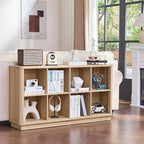 Joaxswe 8 Cube Storage Book Shelf, 52" Long Horizontal Bookshelf with Curved Edge, Floor Standing Wooden Cubby Bookcase with 