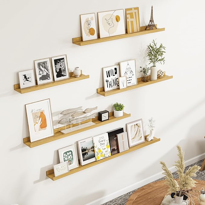 Fun Memories Picture Ledge Shelf, Floating Shelves Set of 4, 48 Inch Picture Shelves for Wall with Ledge, Large Nursery Book 