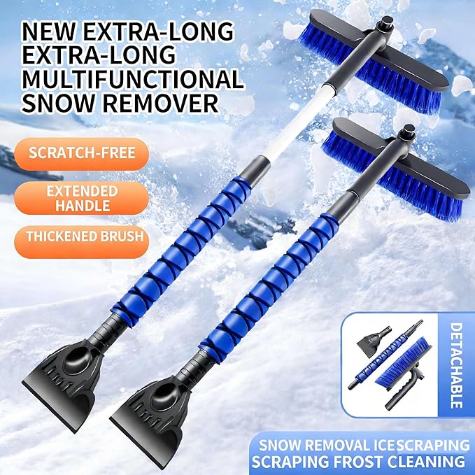 39" Extendable Snow Brush with Ice Scraper & Squeegee for Car Windshield,Rotating Auto Snow Brush with Foam Grip,Heavy Duty Car Snow Brush and Ice Scraper Combo for Truck SUV,Blue