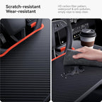 YONZEE 2-in-1 Car Steering Wheel Desk Tray & Car Seat Gap Filler Organizer – Foldable Carbon Fiber Look Table for Laptop, Eating, Writing – for Standard Round Steering Wheels