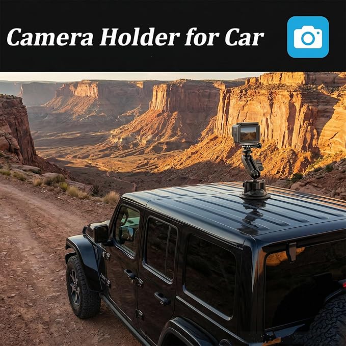 Camera Suction Cup Mount with Ball Head Magic Arm, Twist-Lock Composite Suction Cup Mount on Car Boat Windshield Window with 1/4"-20 Threaded for Action Camera/Camcorder/Phone Holder
