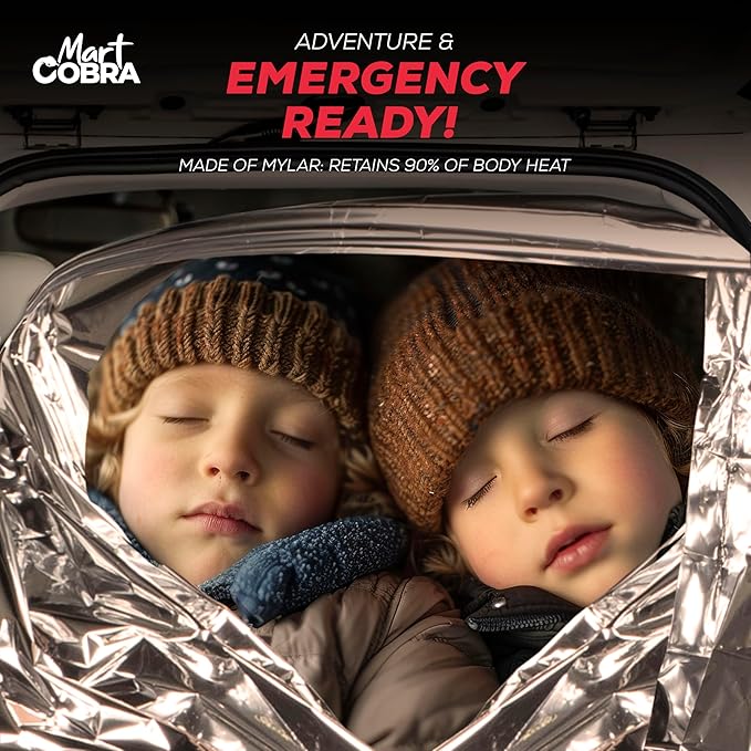 Mart Cobra Emergency Blanket 100-Pack | Reflective Thermal Blanket | Survival Gear | Lightweight Mylar Blankets | Retains 90%
