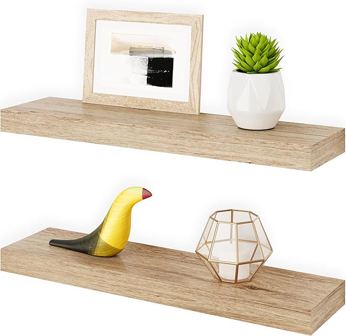 Ballucci Floating Shelves, 24" Wood Wall Shelf Set of 2, Invisible Brackets Floating Shelf Bathroom Wall Decor, Living Room, 