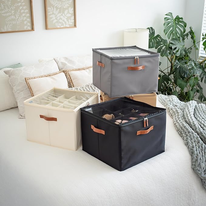 OrganiHaus Large Shoe Storage Bin for Closet, Shoe Organizer Box Fits up to 16 Pairs, Collapsible Fabric Shoe Basket w/Clear 