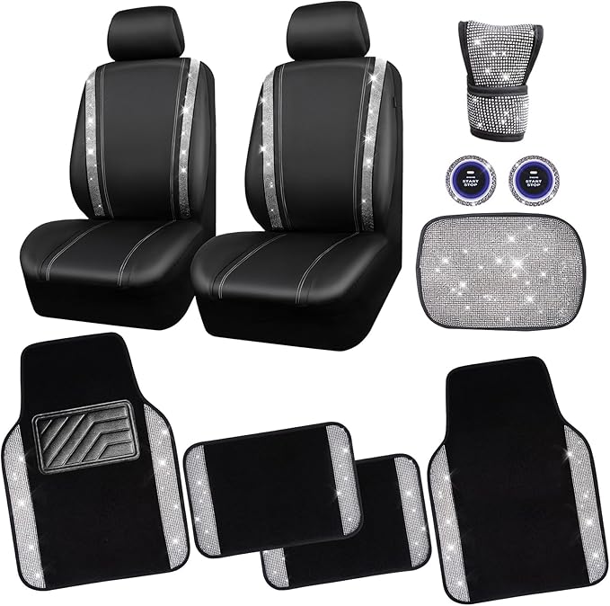 CAR PASS Rhinestone Bling Diamond Car Seat Covers Leather Shining Car Floor Mats Carpet Waterproof Anti-Slip Nibs Car Accesso