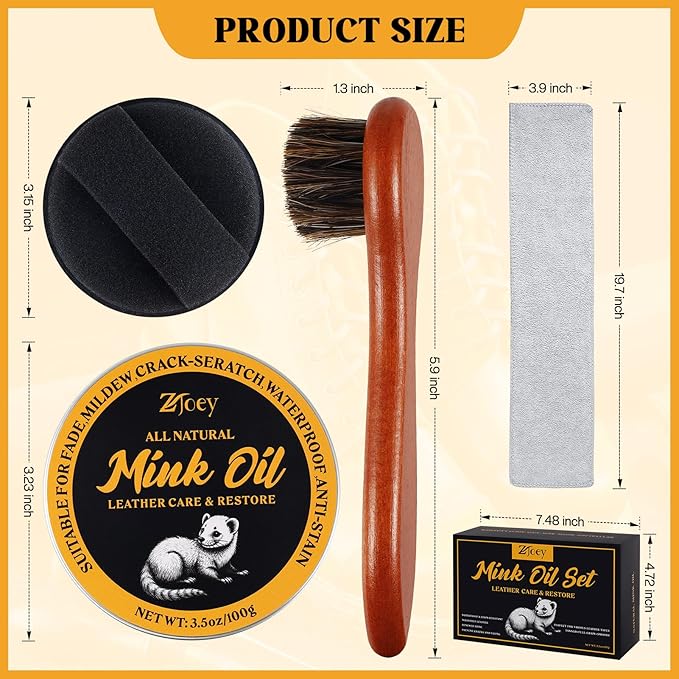 8 Pcs Mink Oil for Leather Shoes Boots 3.5 oz Leather Conditioner and Cleaner with Travel Bag Soften for Boots and Shoes Care