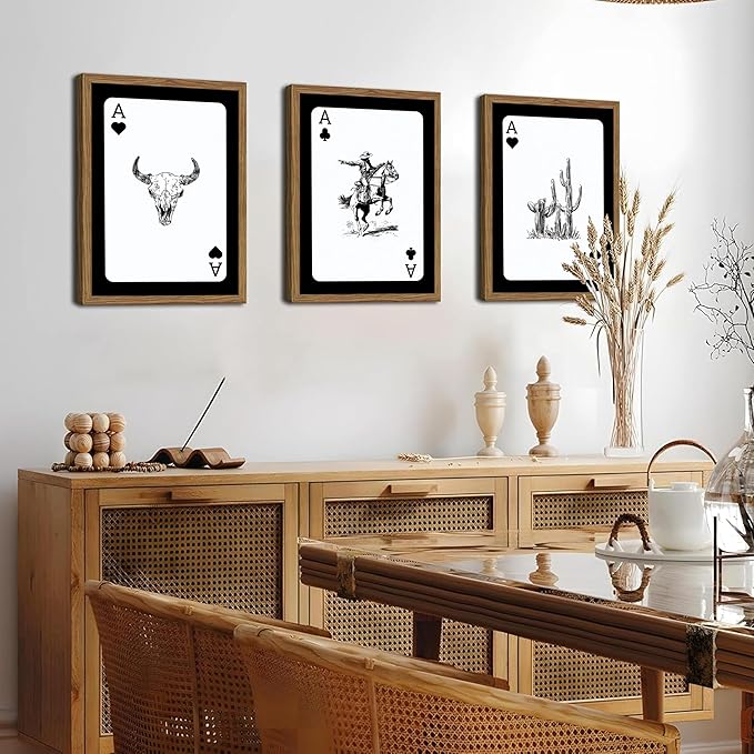 Western Cowboy Wall Art Set of 3 Cowboy Print Playing Card Inspired Southwestern Canvas Poster Trendy Western Wall Decor Long