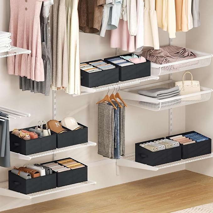 DIMJ Trapezoid Storage Bins for clothes - 5 Packs Closet Organizers and Storage Baskets, Foldable Closet Baskets with Handles