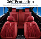Coverado Car Seat Covers Full Set, Red Seat Covers for Cars 5 Seats, Breathable Fabric& Faux Leather Car Seat Cushions, Front
