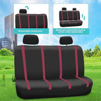 FH Group Unique Flat Cloth Full Set Car Seat Covers w. Silicone Steering Wheel Cover- Universal Fit for Most Cars, Trucks, SUVs or Vans (Burgundy/Black)
