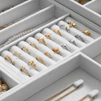 Velvet Jewelry Drawer Organizer Trays – Large White Stackable Jewelry Storage Inserts Set, 4-Layer Jewelry Tray Set for Earri