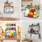 Livabber Fruit Basket for Kitchen, Metal Fruit Vegetable Storage Bin with 2 Banana Hangers, Countertop Wire Basket Organizer 