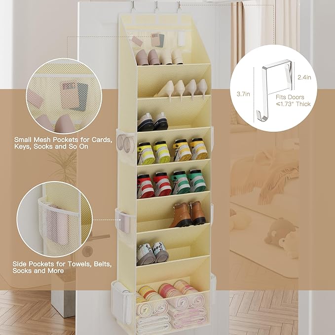 Criusia Shoe Storage, Over the Door Shoe Organizer, Hanging Closet Shoe Storage with Large Deep Pockets, Fits 16–24 Pairs of 