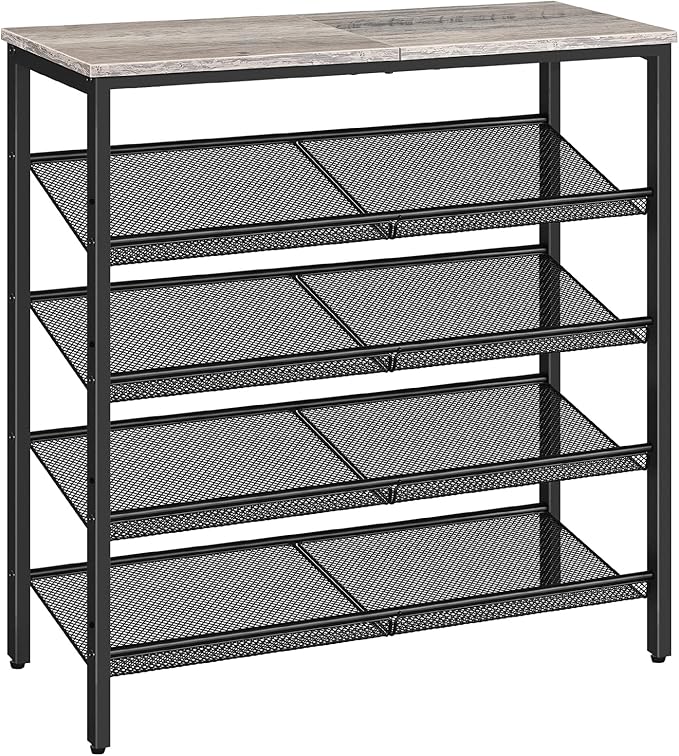 HOOBRO Shoe Rack for Entryway, 5-Tier Shoe Organizer with Adjustable Mesh Shelves, 16-20 Pairs of Shoes, Spacious Floor Mount