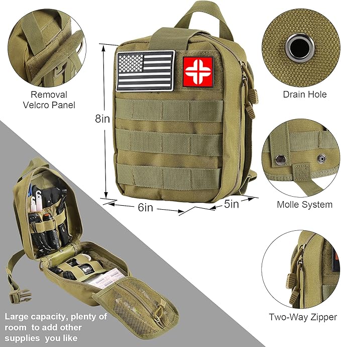 Emergency Survival Kit and First Aid Kit, 142Pcs Professional Survival Gear and Supplies Equipment with Molle Pouch, Gift for