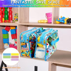 6 Packs Large Toy Storage Bags with Labels, Reusable Clear PVC Storage Bag, Travel Waterproof Organizer Bags (Blue-cute patte