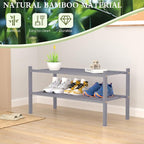 ROMGUAR CRAFT 2 Tier Bamboo Shoe Rack for Closet Free Standing Wood Shoe Shelf for Entryway Small Space Stackable 27"x11"x13"