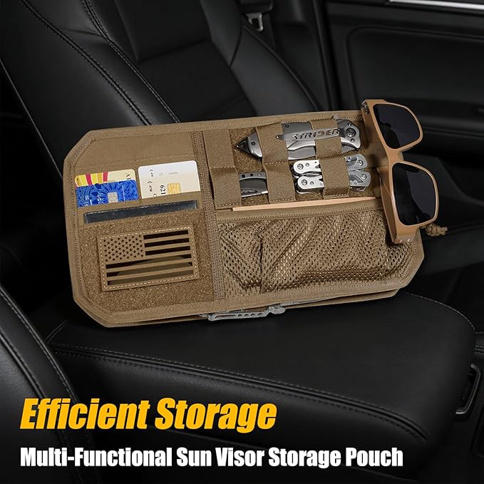 Car Sun Visor Organizer, Tactical Sunvisor Organizers Storage Covers for Trucks, Molle Panel with Pockets Zipper Visor Storage Pouch Accessories, Fits Most Vehicles, SUVs & Jeeps (CB)