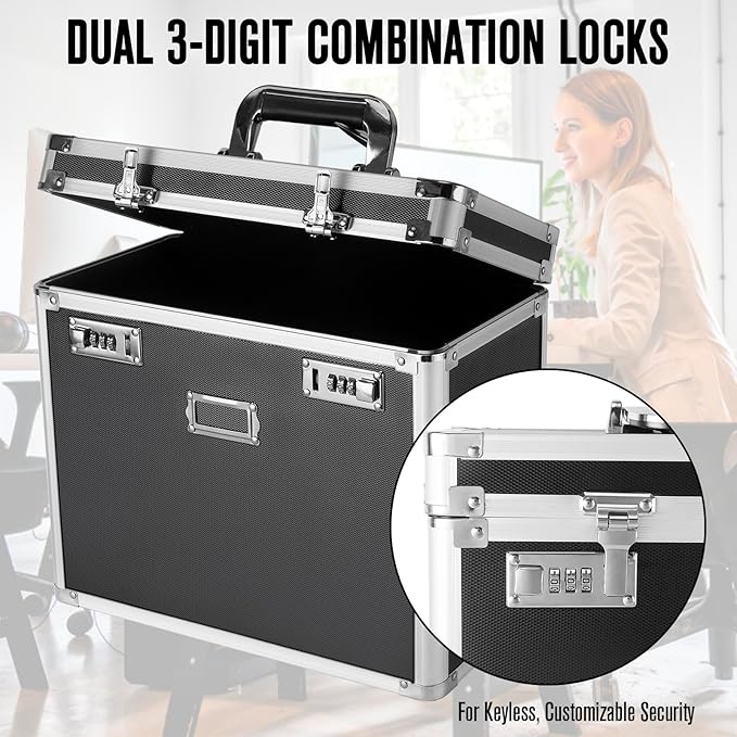 File Organizer Storage Box, Portable Locking Storage Totes - Storage Box with Dual Combination Locks for Filing Office Docume