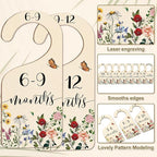Whaline 8Pcs Vintage Wildflower Hanging Wood Baby Closet Size Dividers and Organizer - Newborn to 24 Months - Thicken Wardrob