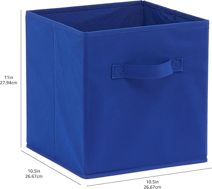 Amazon Basics Collapsible Fabric Storage Bins with Handles, Cube Organizer for Home Organization, 10.5"x10.5"x11", Navy, 6-Pa