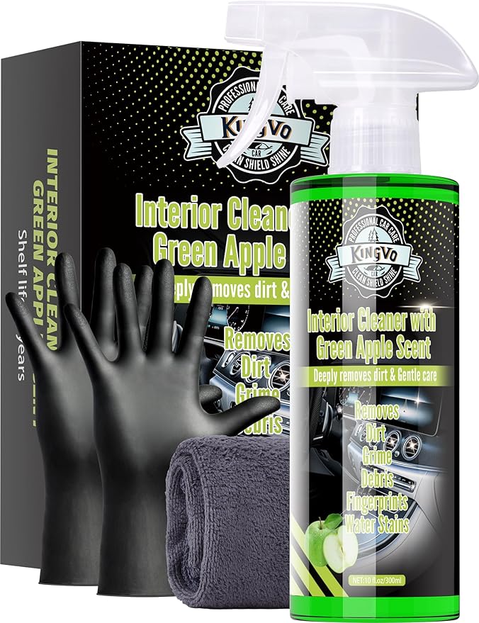 Kingvo Interior Car Cleaner, Car Seat Cleaner Cleaning Kit Carpet Shiny Stuff Deep Cleans Rubber Floor Mat Truck,Green Apple 