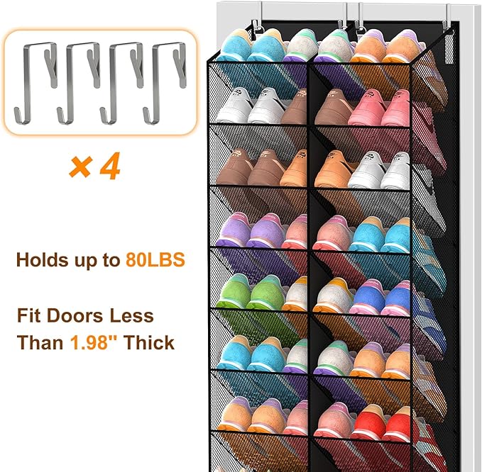UVIAHOMI 30 Pairs Over the Door Shoe Organizer, Breathable Mesh Pocket Hanging Shoe Storage for Closet, 10-Tier Door Shoes Ra