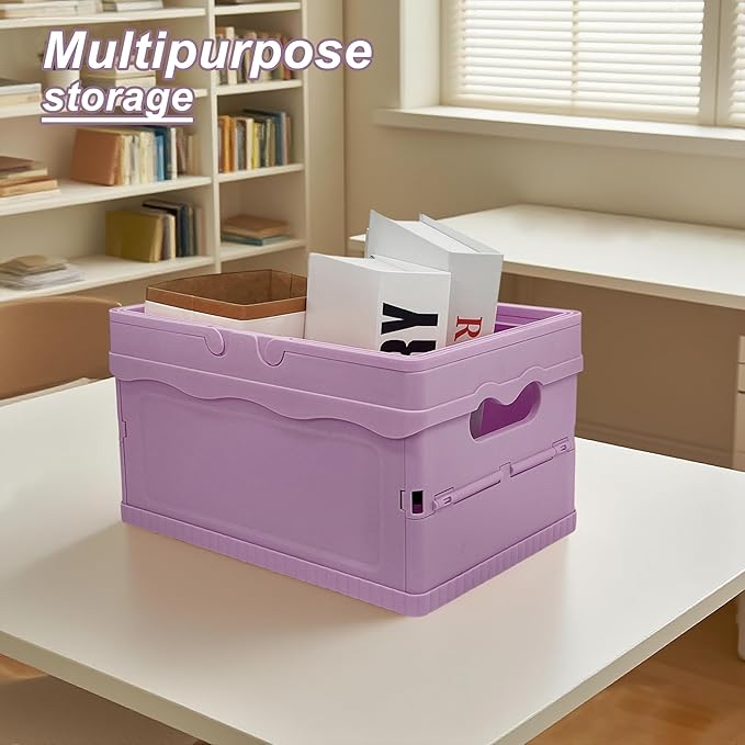 Tixill Small Collapsible Storage Crates, Foldable Plastic Baskets with Lids and Handles for Organizing, Mini Stackable Bins f