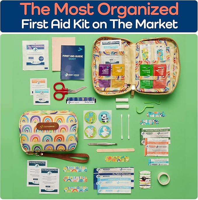 KeepGoing Travel First Aid Kit for Kids – 130 Pc. for Car, Home, Purse, Diaper Bag & Backpack with Latex-Free Bandages - Mini