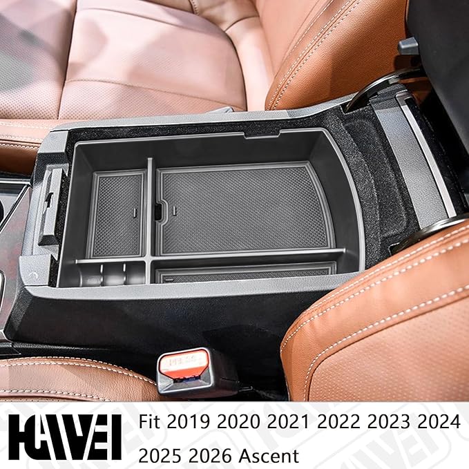 Center Console Organizer Tray Compatible with Subaru Ascent 2019-2026 Insert Tray Storage Accessories Armrest Box Secondary Storage, ABS Material Interior Storage Box with Coin Holder, Black