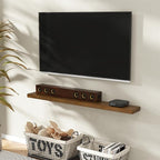 Marsmiles Wood Floating Shelves | Rustic Dark Wood Wall Shelves Set of 2 | 16" W x 7.7" D x 1.6" H Dark Wooden Shelves for Ba