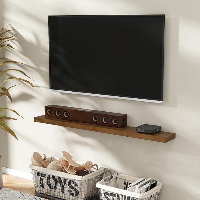 Marsmiles Wood Floating Shelves | Rustic Dark Wood Wall Shelves Set of 2 | 16" W x 7.7" D x 1.6" H Dark Wooden Shelves for Ba
