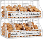 Egg Holder Countertop with 5 Dividers & Labels, 2 Tier Stackable Chicken Egg Baskets for Gathering Fresh Eggs, Egg Organizer 