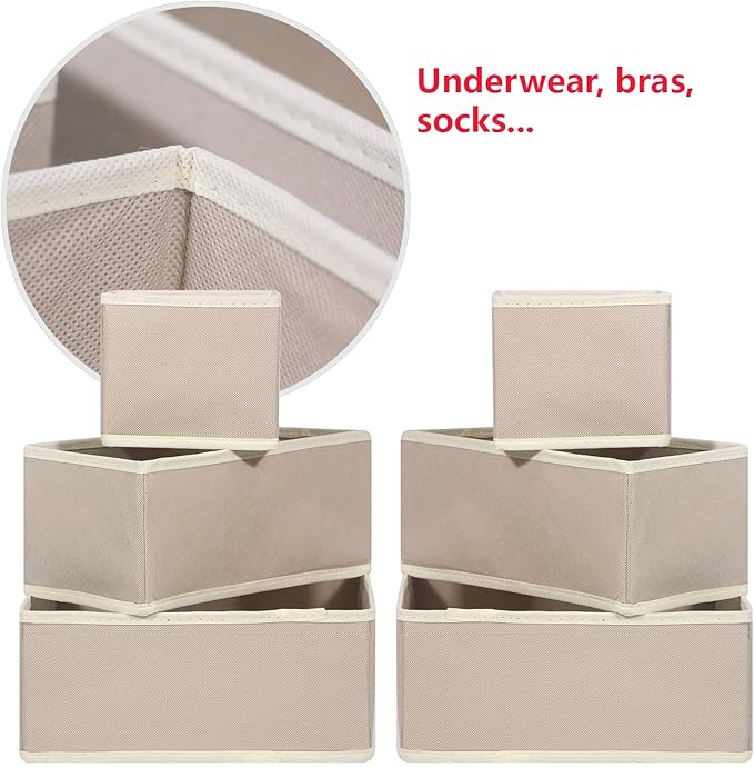 DIOMMELL 6 Pack Foldable Cloth Storage Box Closet Dresser Drawer Organizer Fabric Baskets Bins Containers Divider with Drawer