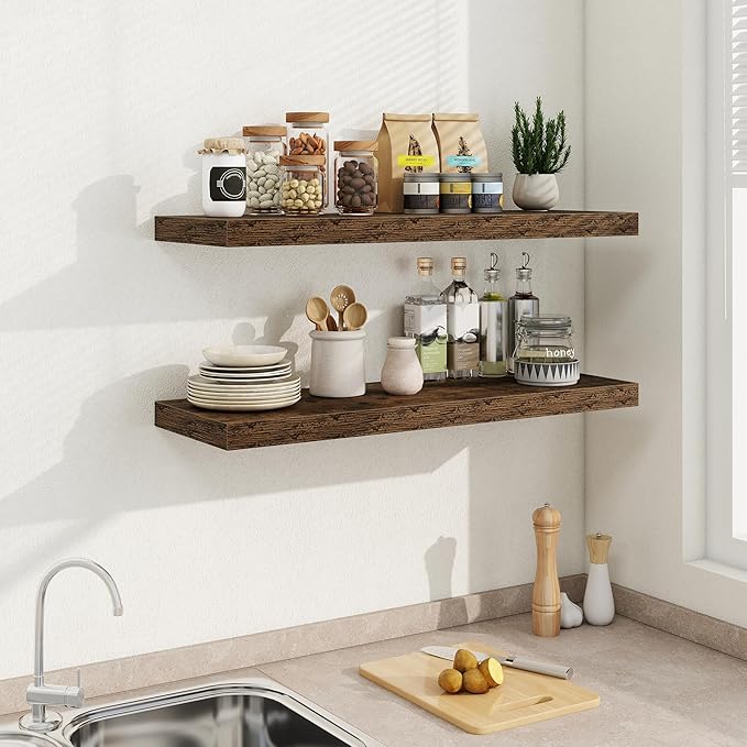 36"W x 9.3"D Floating Shelves for Wall, Wall Mounted Bathroom Shelves 2 Pack Deep Floating Shelf for Bedroom Kitchen Living R