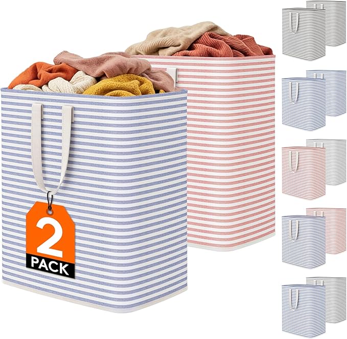 Lifewit 2 Pack Laundry Basket 100L Each, Collapsible Clothes Hamper with Reinforced Handles, Freestanding Waterproof Design f