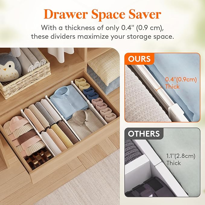 Lifewit 4" Tall 9 Pack Drawer Dividers, 35-56.5cm/13.8-22.2" Expandable Drawer Divider for Clothes, Adjustable Dresser Drawer