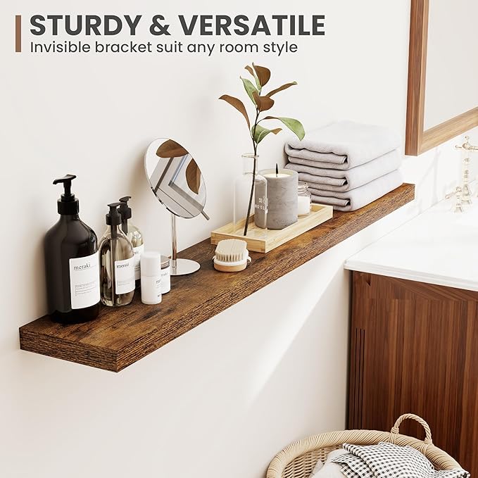 55 Inch Floating Shelves, 8 Inch Deep Floating Shelves for Wall, Hanging Shelf with Invisible Brackets, Deep Shelves for Bath