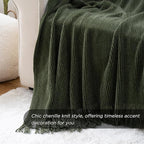 BATTILO HOME Olive Green Throw Blanket for Couch, Soft Chenille Knit Throws with Tassels for Home Decor, Green Throws for Cou