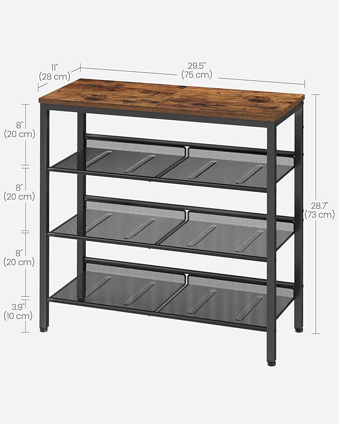VASAGLE Shoe Rack for Entryway, 4-Tier Shoe Rack Organizer with Storage Shelves and Spacious Top, Freestanding, Adjustable, I