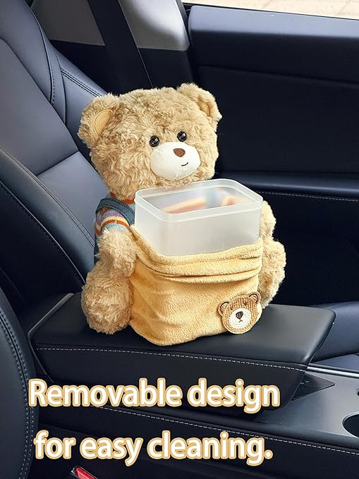 Cute Plush 2 in 1 Car Tissue Box and Trash Can Teddy Bear Tissue Box Plush Animals Cute Holder Plushie Multifunctional Organizer Creative Accessories for Women,Straw Hat Bear