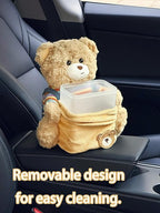 Cute Plush 2 in 1 Car Tissue Box and Trash Can Teddy Bear Tissue Box Plush Animals Cute Holder Plushie Multifunctional Organizer Creative Accessories for Women,Straw Hat Bear
