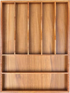Bellsal Bamboo Silverware Organizer, 12"x15.7" Utensil Holder Cutlery Tray with Grooved Drawer Dividers for Kitchen Flatware,