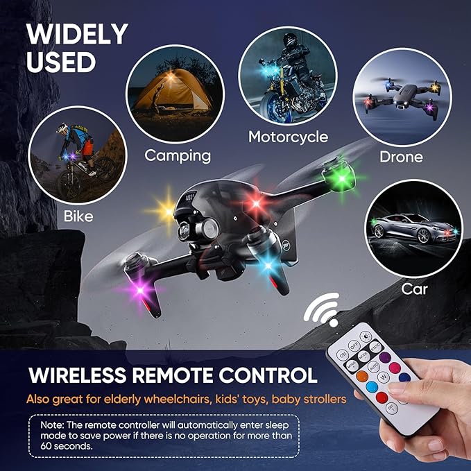 Upgraded 4LEDs 4PCS Wireless LED Strobe Lights with Remote Control, 8 Colors Type-C Rechargeable Led Lights Anti Collision Warning Light for Car Motorcycle Bike Drone Aircraft