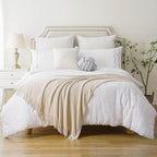 BATTILO HOME Beige Throw Blanket for Couch, Soft Chenille Knit Throws with Tassels for Home Decor, White Cream Throws for Bed