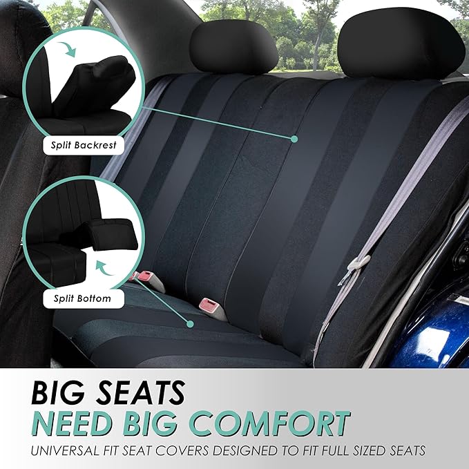 FH Group Car Seat Cover Full Set Striking Striped Car Seat Covers with Front Seat Covers and Rear Split Bench, Universal Fit 
