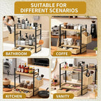 2-Tired Bathroom Counter Organizers and Storage, Bathroom Countertop Organizer with Drawer, Solid Wood Skincare Perfume Organ