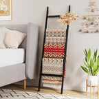 Blanket Ladder Towel Racks For Bathroom 5 Layers Towel Holder 100% Bamboo Wood Sturdy Construction No Need Wall Drilling Quil