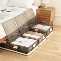 2-Pack Under Bed Storage Containers with Wheels - Stackable, Foldable Plastic Storage Boxes with Lids for Clothes, Shoes, Bla
