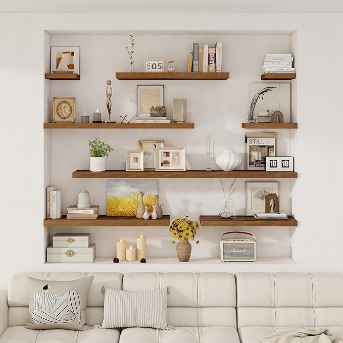 Fun Memories 12 Inch Deep Floating Shelves for Wall, 20 Inch Long Wall Mounted Storage Shelf with Invisible Brackets, 3 Pack 
